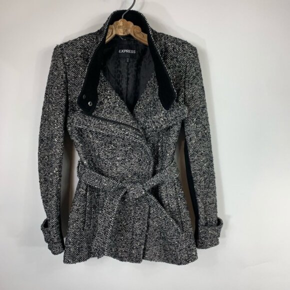 Express Black White Tweed Coat Short Sz Medium - Picture 4 of 8
